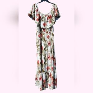 Cato Floral Tiered Maxi Dress W Pockets Boho Peasant Flowy Feminine Spring Sz XL